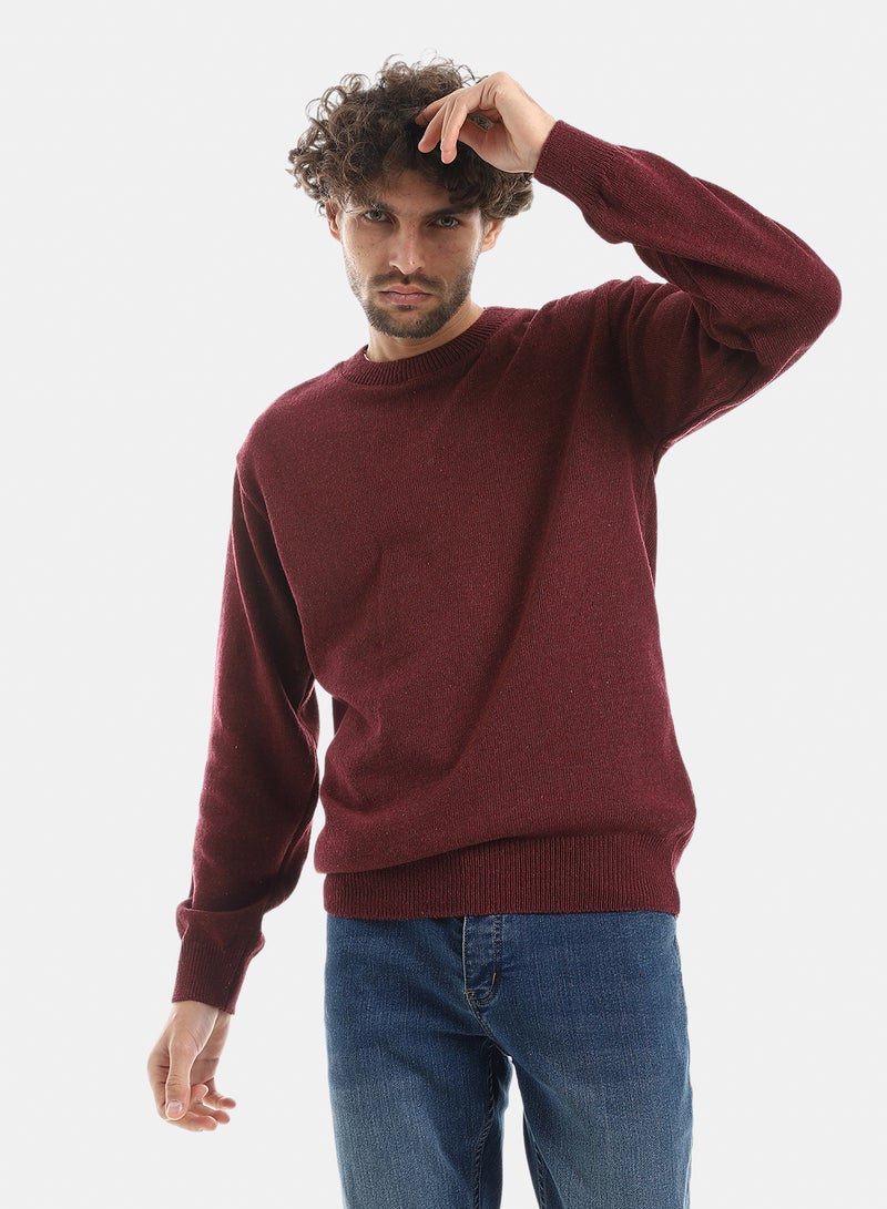 Andora Solid Pattern Wool Pullover_Burgundy - Image 1